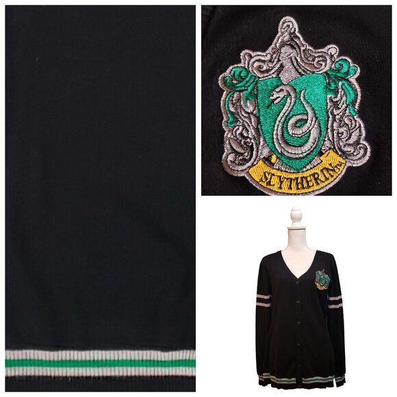 Hot Topic Sweaters - Harry Potter Women's Black Cardigan Size XL Green Slytherin Crest